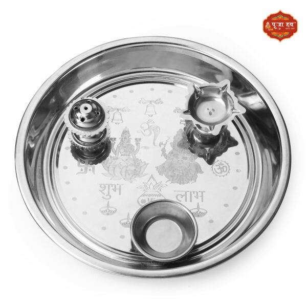 Stainless Steel Aarti Pooja Thali Set with Diya